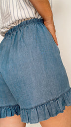 Short à volants CÉLESTE coloris jean brut 100% TENCEL