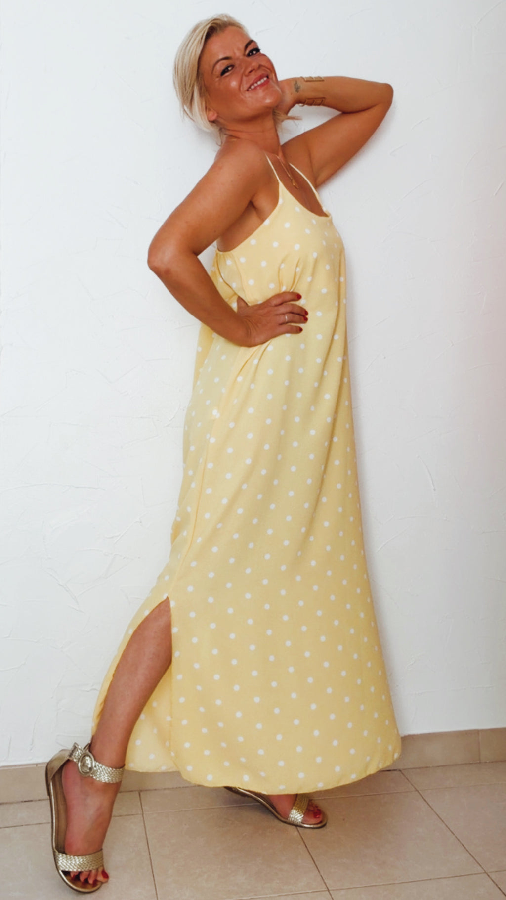 Robe longue CARRY jaune à pois