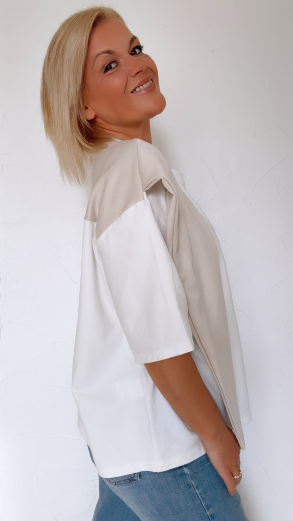 T Shirt LAUREEN blanc & beige 100% Coton