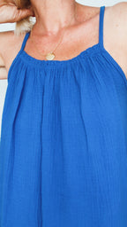 Robe longue GABRIELLE bleue électrique 100% Gaze de coton