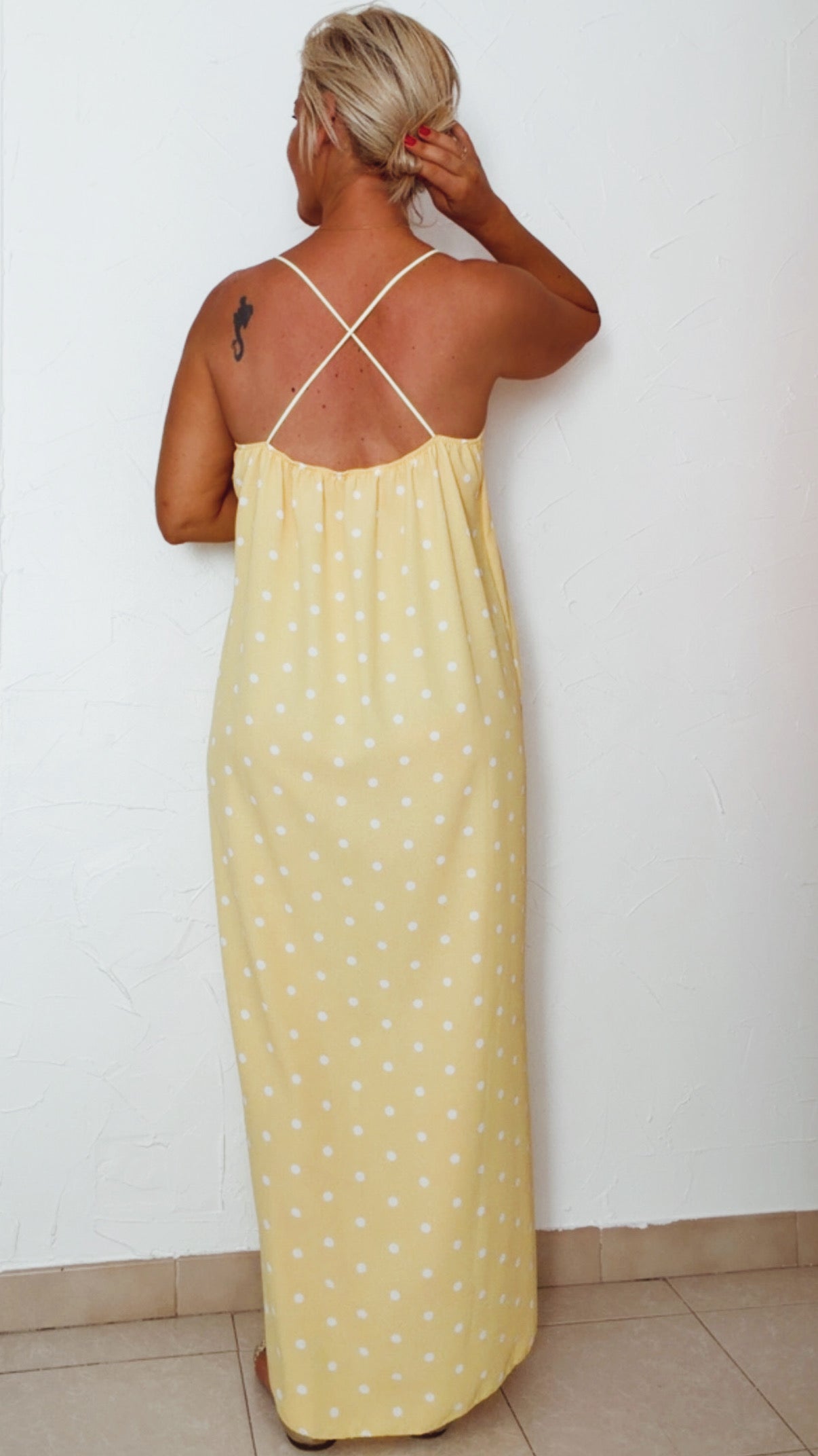 Robe longue CARRY jaune à pois