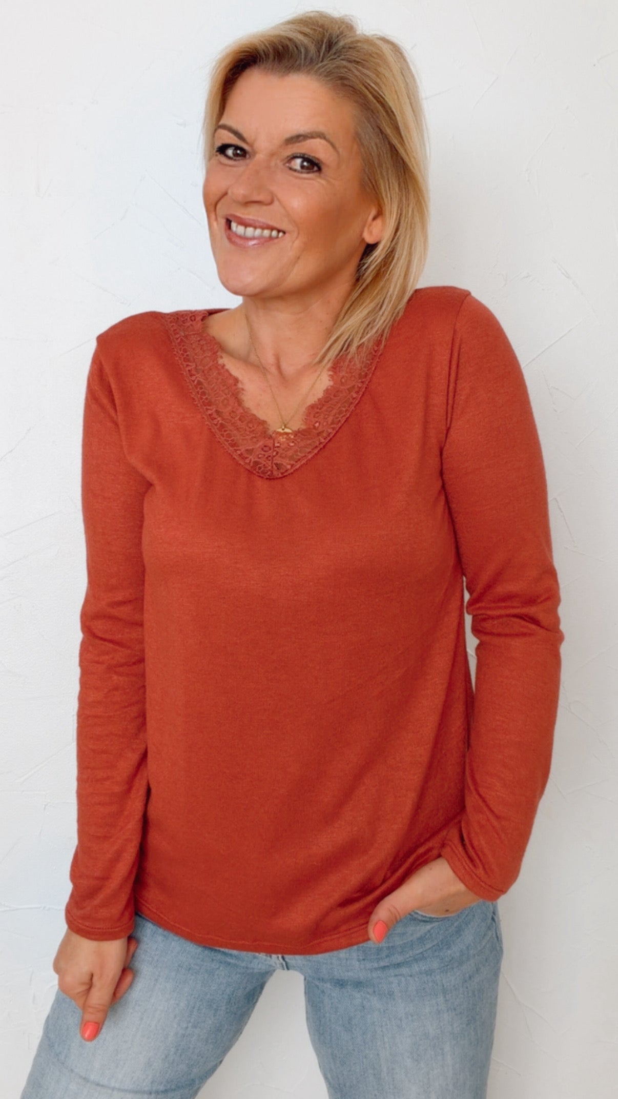 T Shirt GIULIA terracotta & dentelle