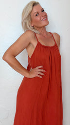 Robe longue BRUNA terre de sienne 100% Gaze de coton