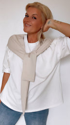 T Shirt LAUREEN blanc & beige 100% Coton