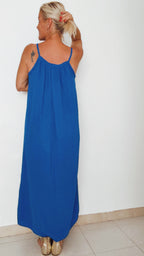 Robe longue GABRIELLE bleue électrique 100% Gaze de coton