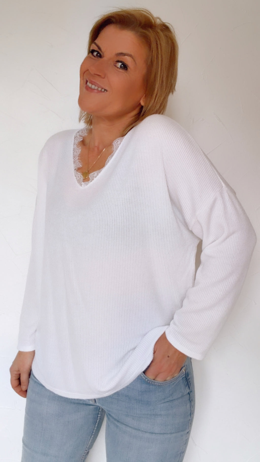 Haut LIVIA blanc en nid d'abeille