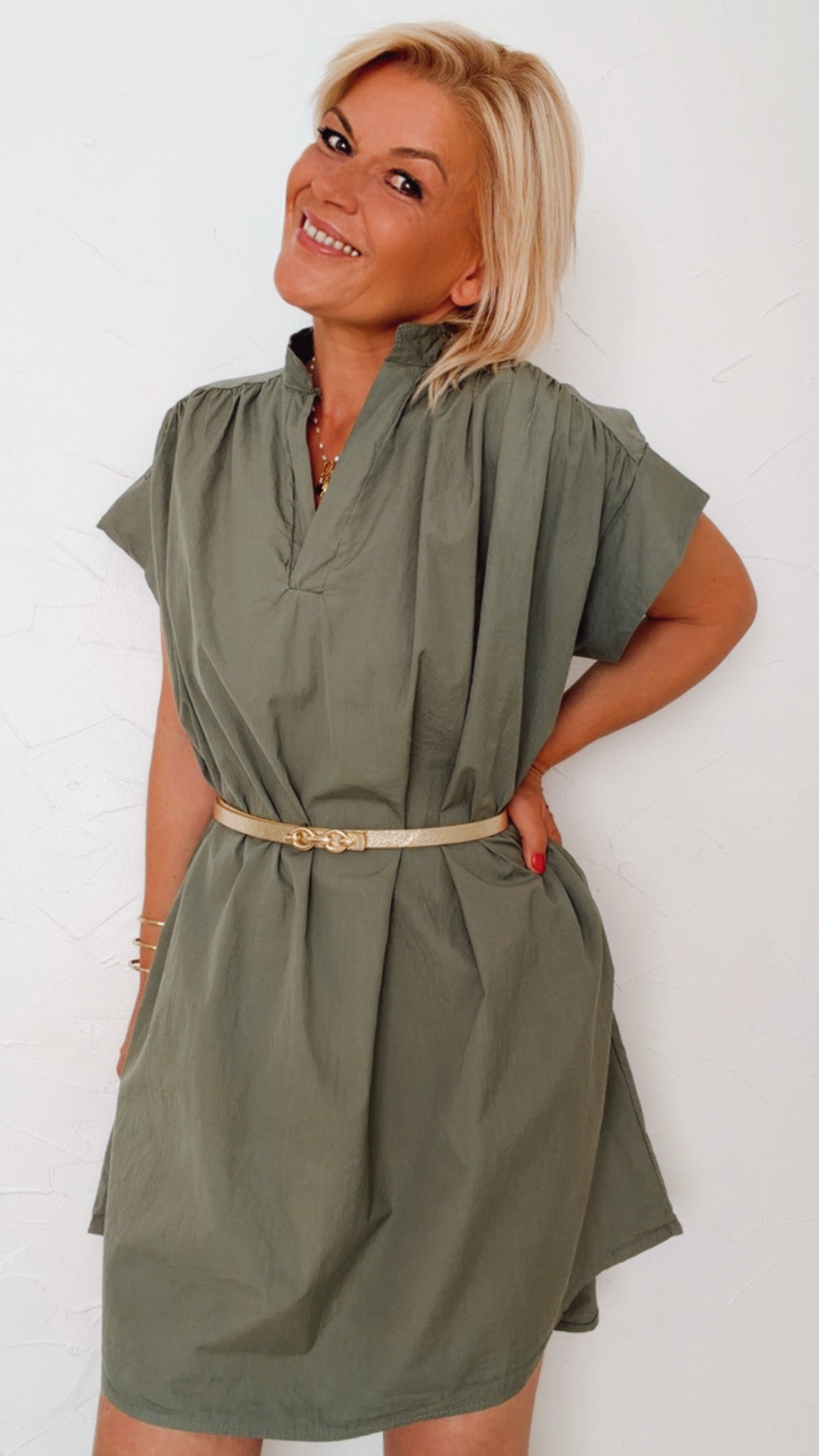 Robe courte NINA kaki 100% Coton
