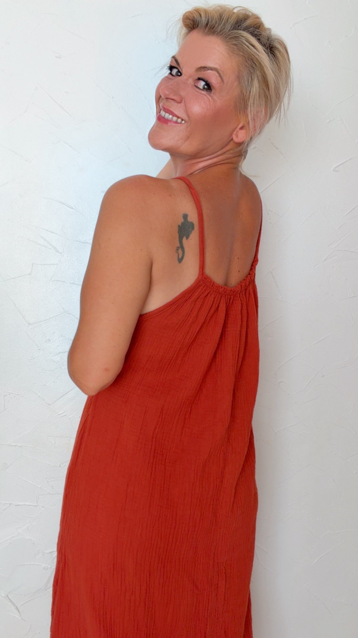 Robe longue BRUNA terre de sienne 100% Gaze de coton