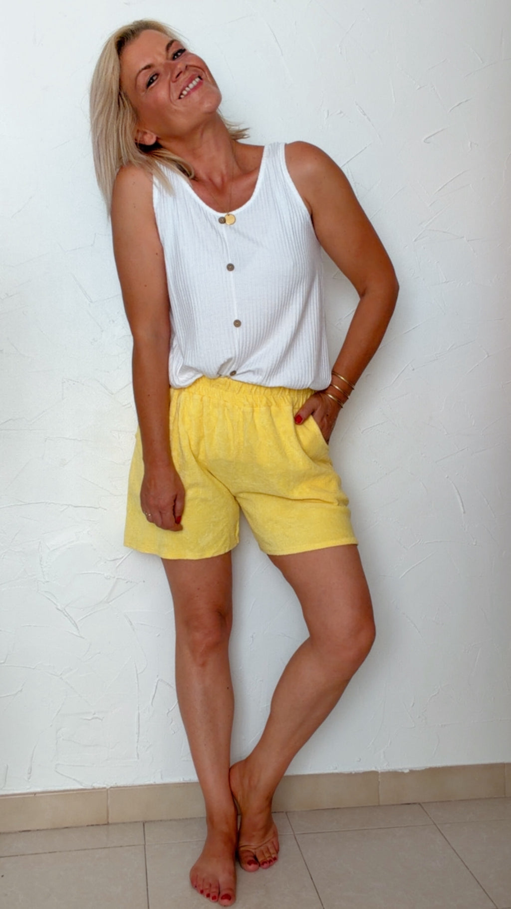 Short LOUIS en éponge jaune soleil 100% Coton