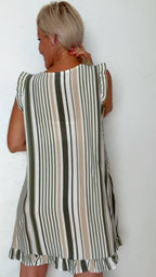 Robe courte ABIGAËL rayée Kaki