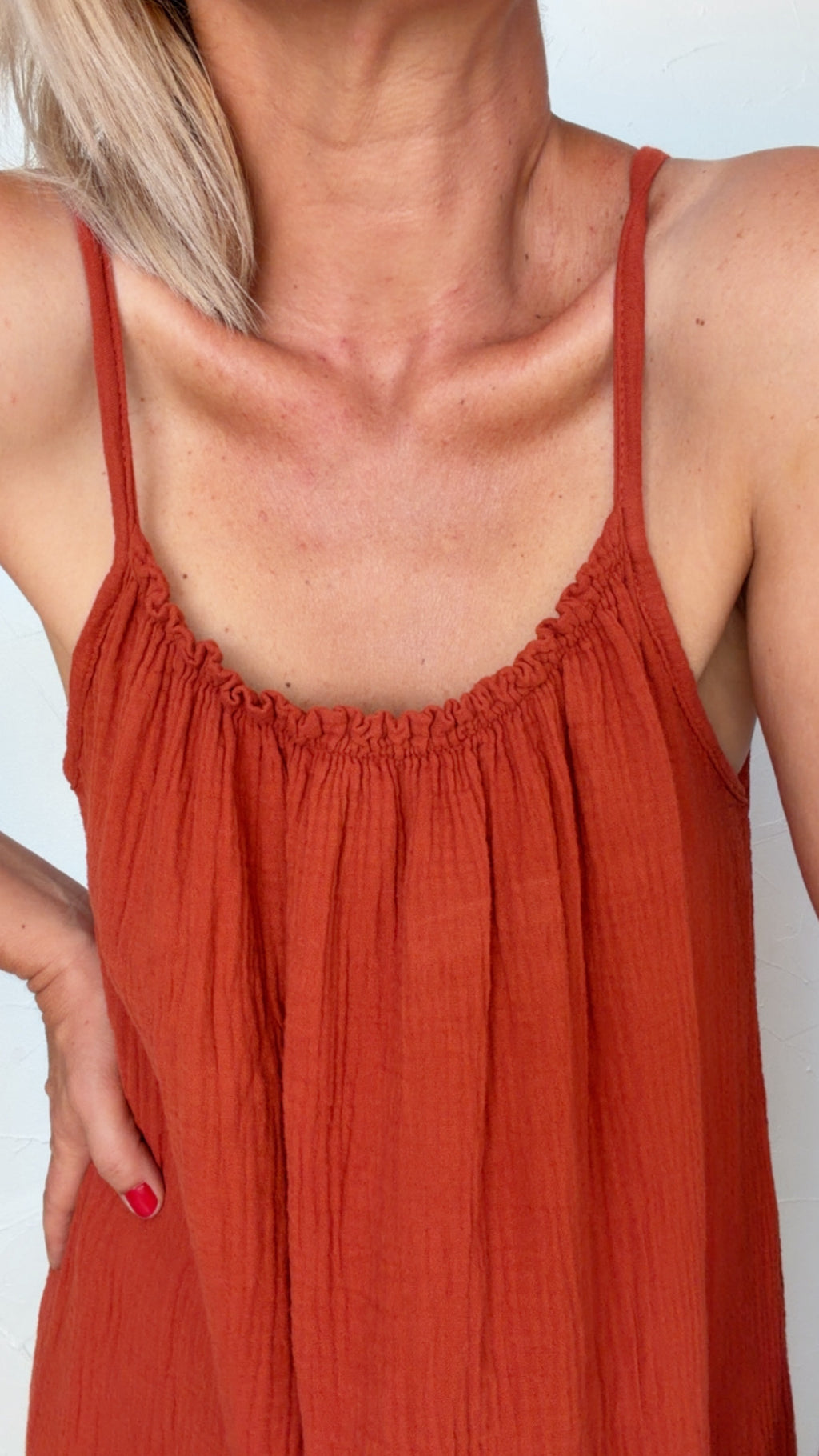 Robe longue BRUNA terre de sienne 100% Gaze de coton