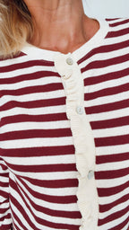 Cardigan FANNY écru & bordeaux 100% Coton