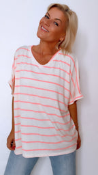 Marinière AURÉLIA blanche et rose fluo