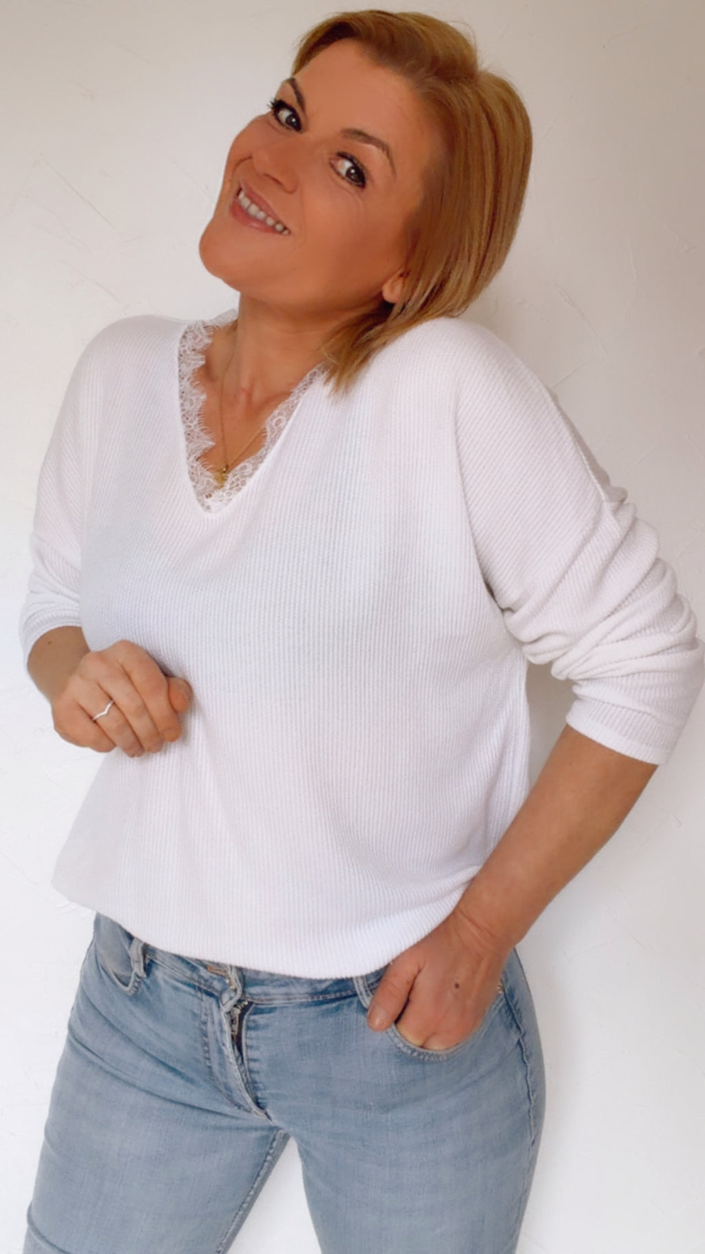 Haut LIVIA blanc en nid d'abeille