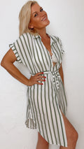Chemise de plage COLETTE rayée blanc & kaki