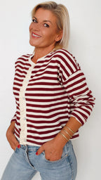 Cardigan FANNY écru & bordeaux 100% Coton