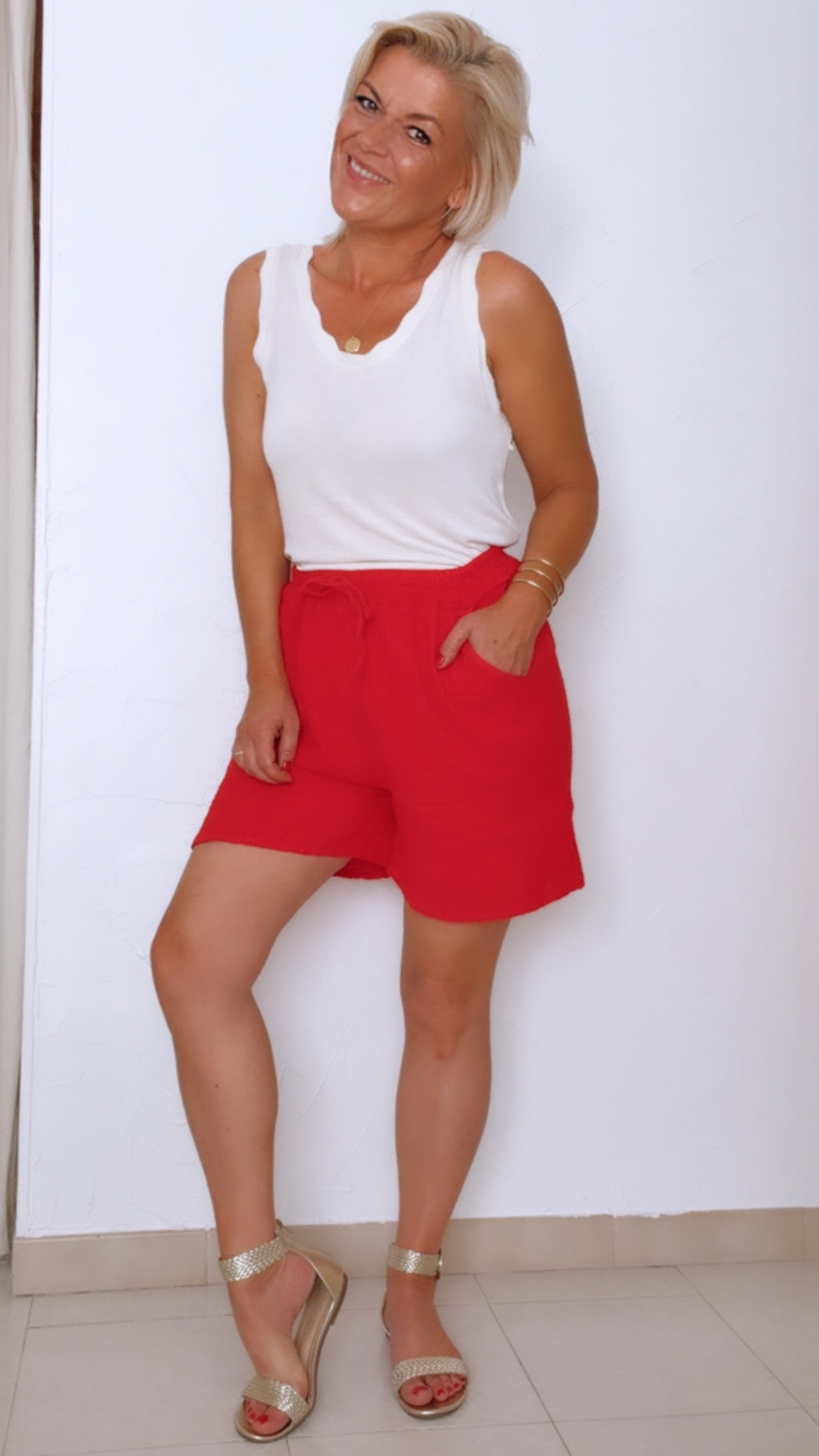 Short rouge THOMAS 100% Gaze de coton