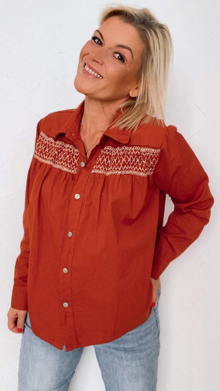 Blouse AURÉLIA brique - 100% Coton
