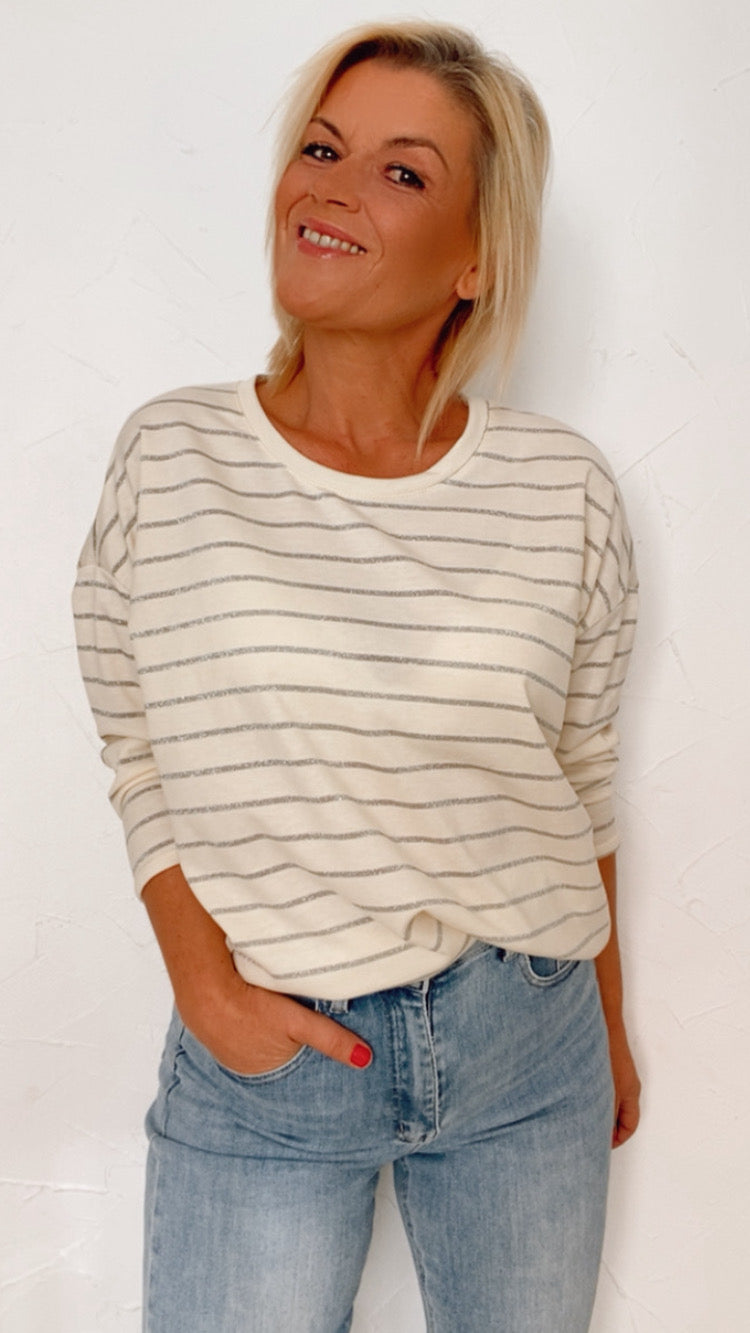 Marinière SOPHIE écru & argent - 100% Coton