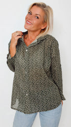 Chemisier LENNY kaki à pois écrus 100% Coton