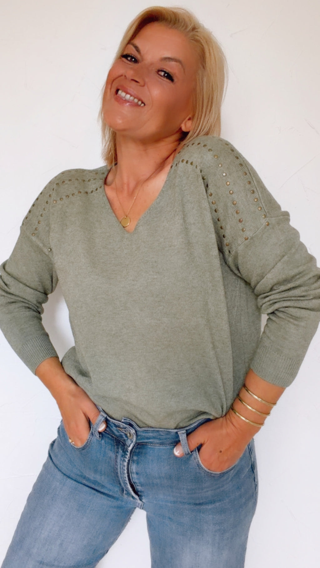 Pull TAO en maille kaki en laine & angora