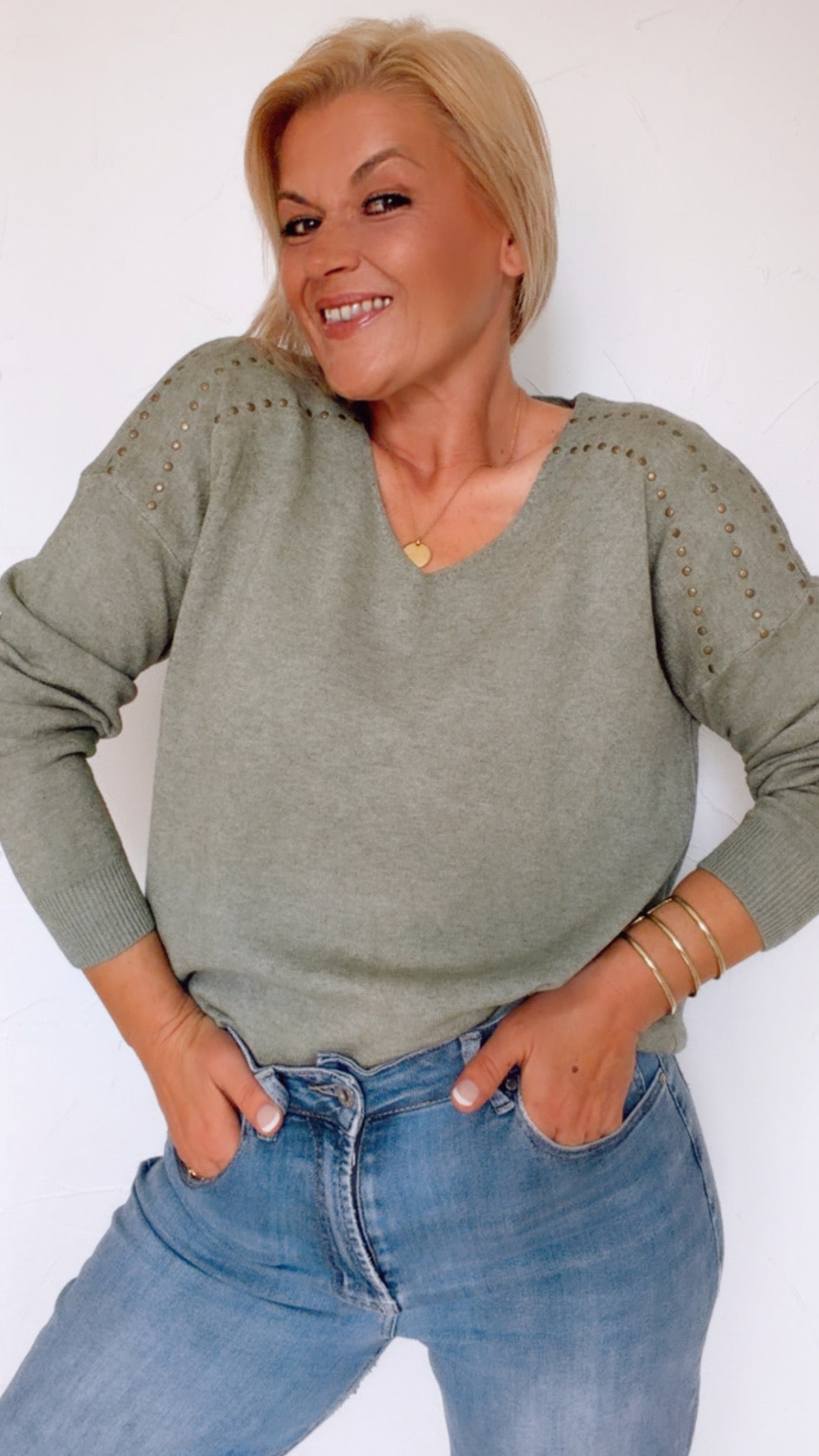 Pull TAO en maille kaki en laine & angora