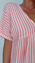 Blouse YSIA rayée blanc & corail 100% Gaze de coton