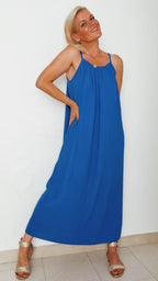 Robe longue GABRIELLE bleue électrique 100% Gaze de coton