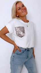 T Shirt blanc LIOR poche léopard 100% Coton