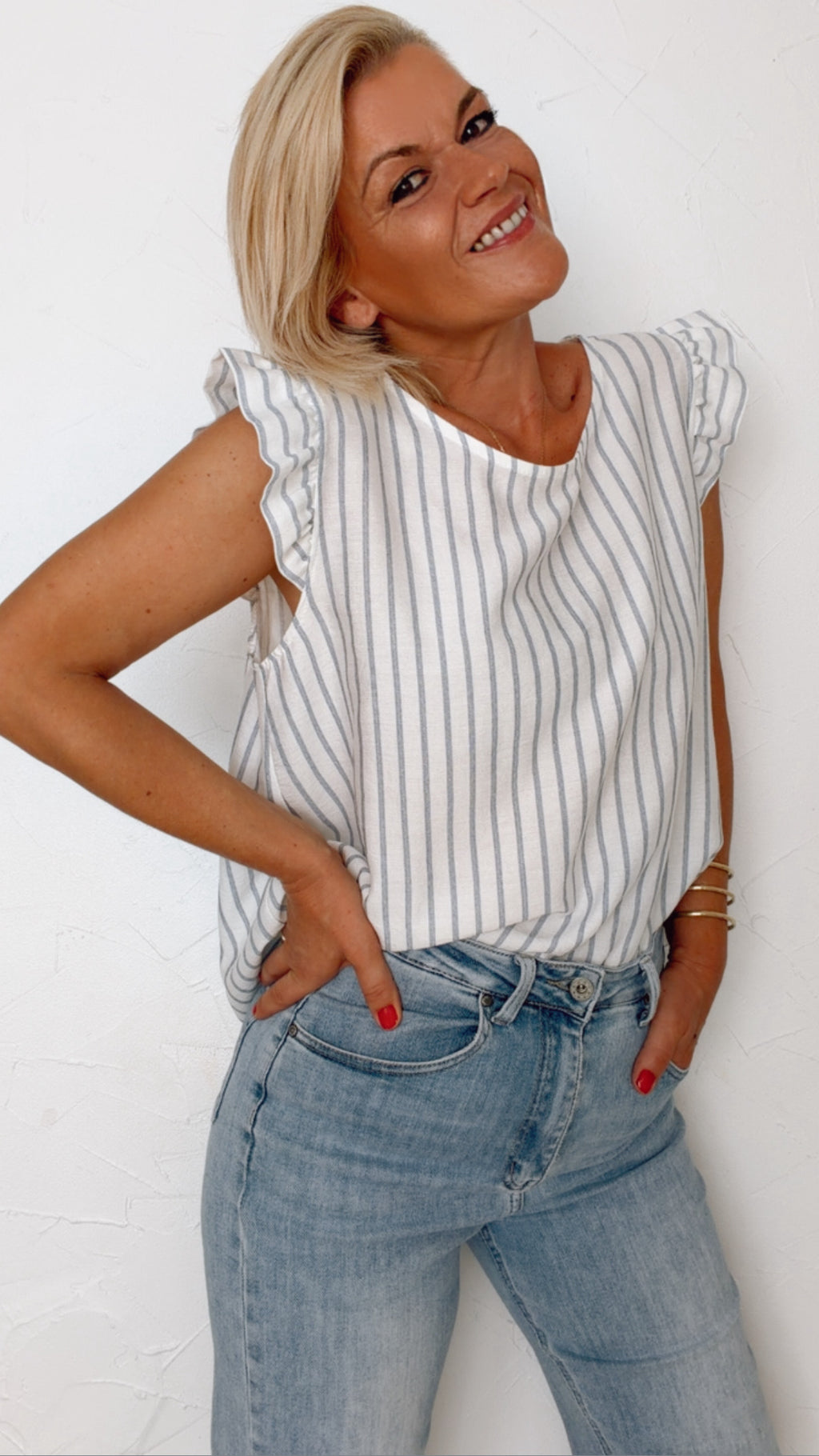 Blouse PIA rayée blanc & bleu gris
