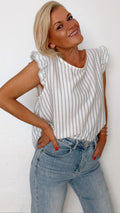 Blouse PIA rayée blanc & bleu gris