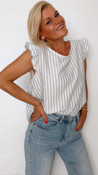 Blouse PIA rayée blanc & bleu gris