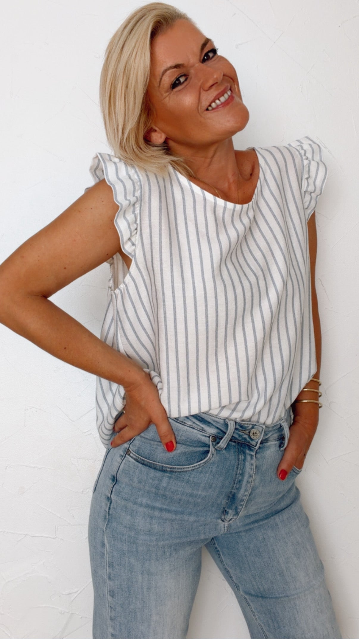Blouse PIA rayée blanc & bleu gris