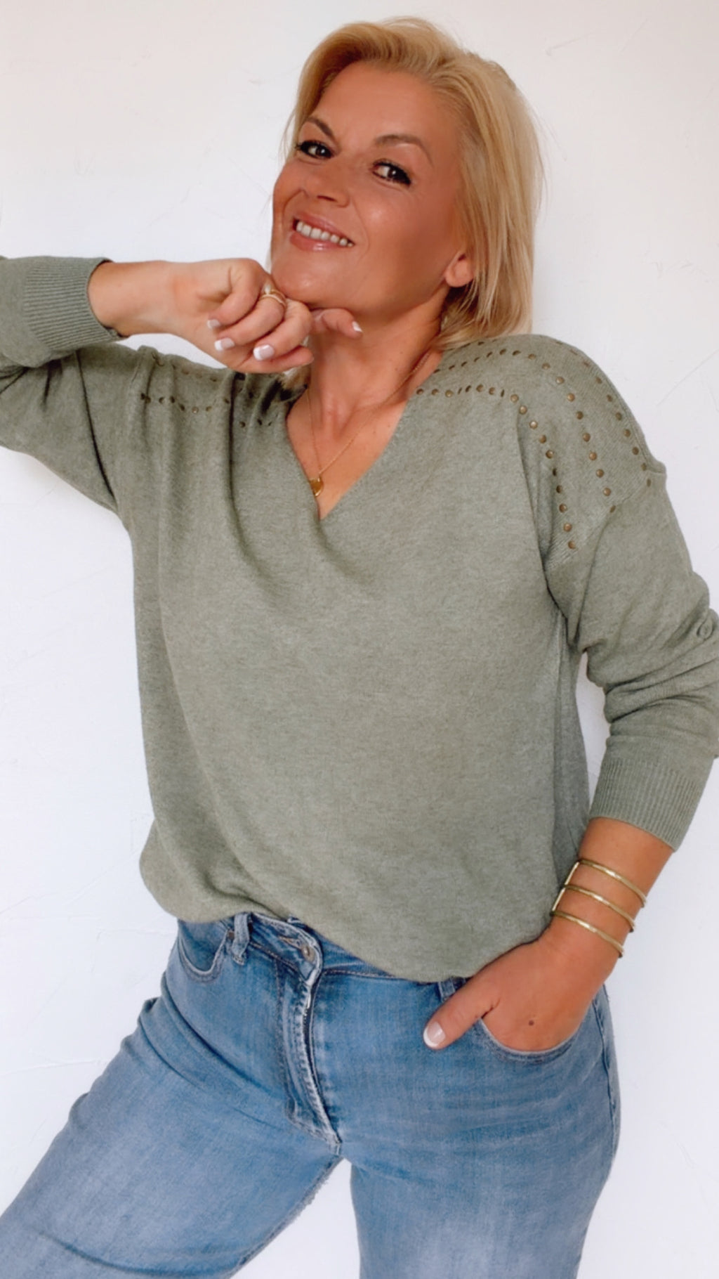 Pull TAO en maille kaki en laine & angora