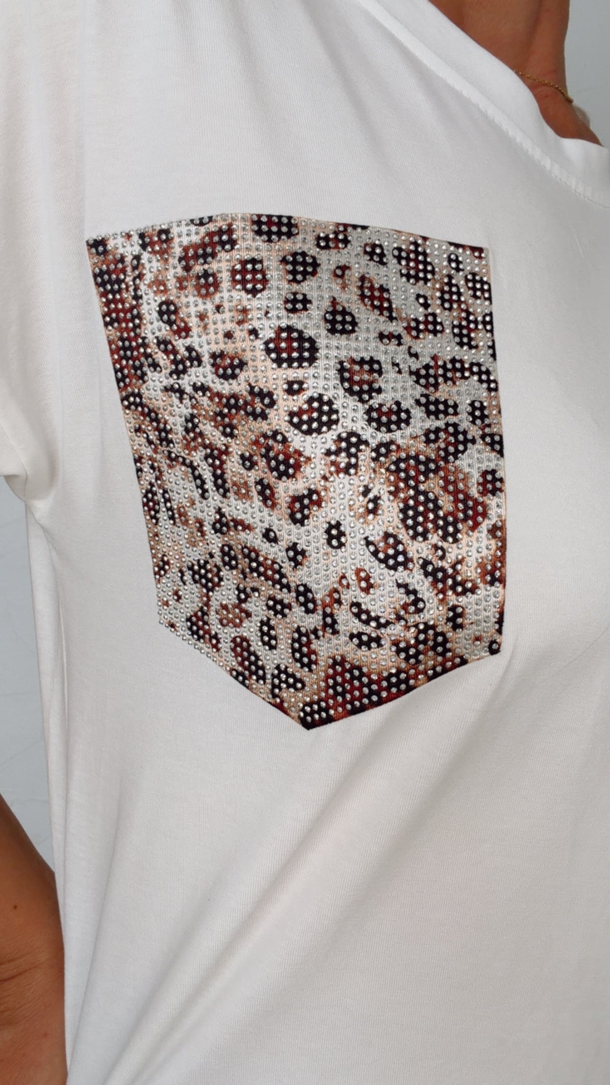 T Shirt blanc LIOR poche léopard 100% Coton