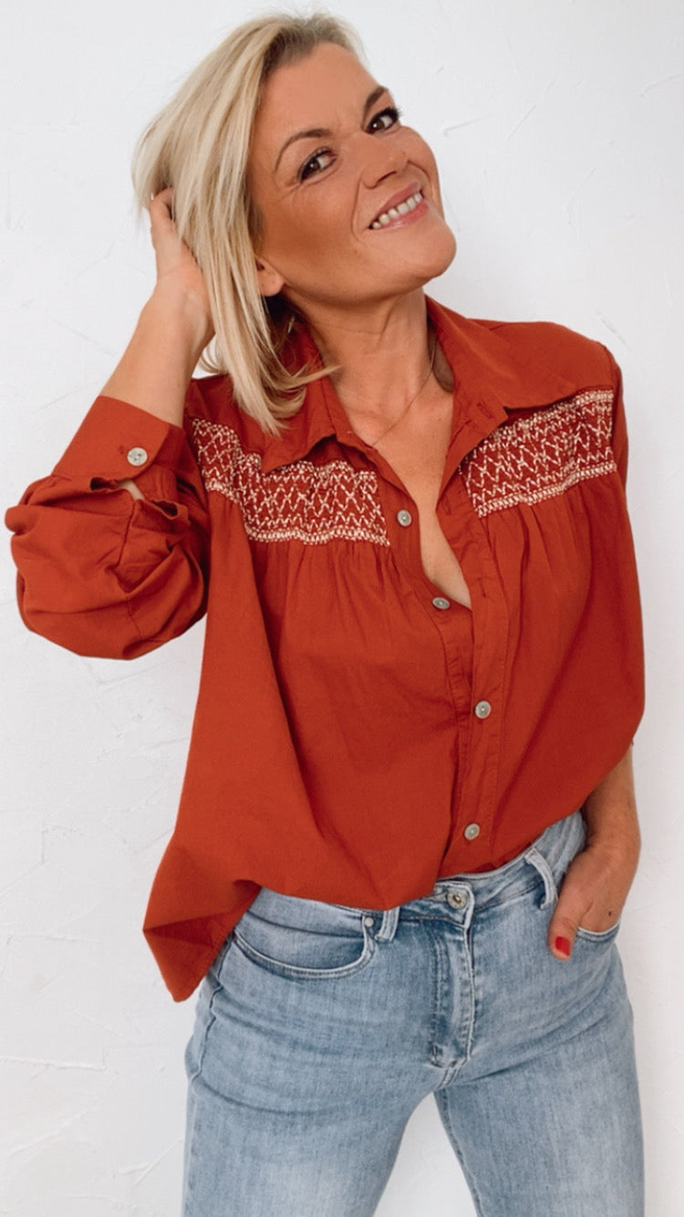 Blouse AURÉLIA brique - 100% Coton