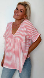 Blouse YSIA rayée blanc & corail 100% Gaze de coton