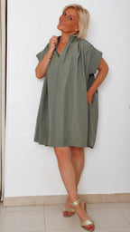 Robe courte NINA kaki 100% Coton