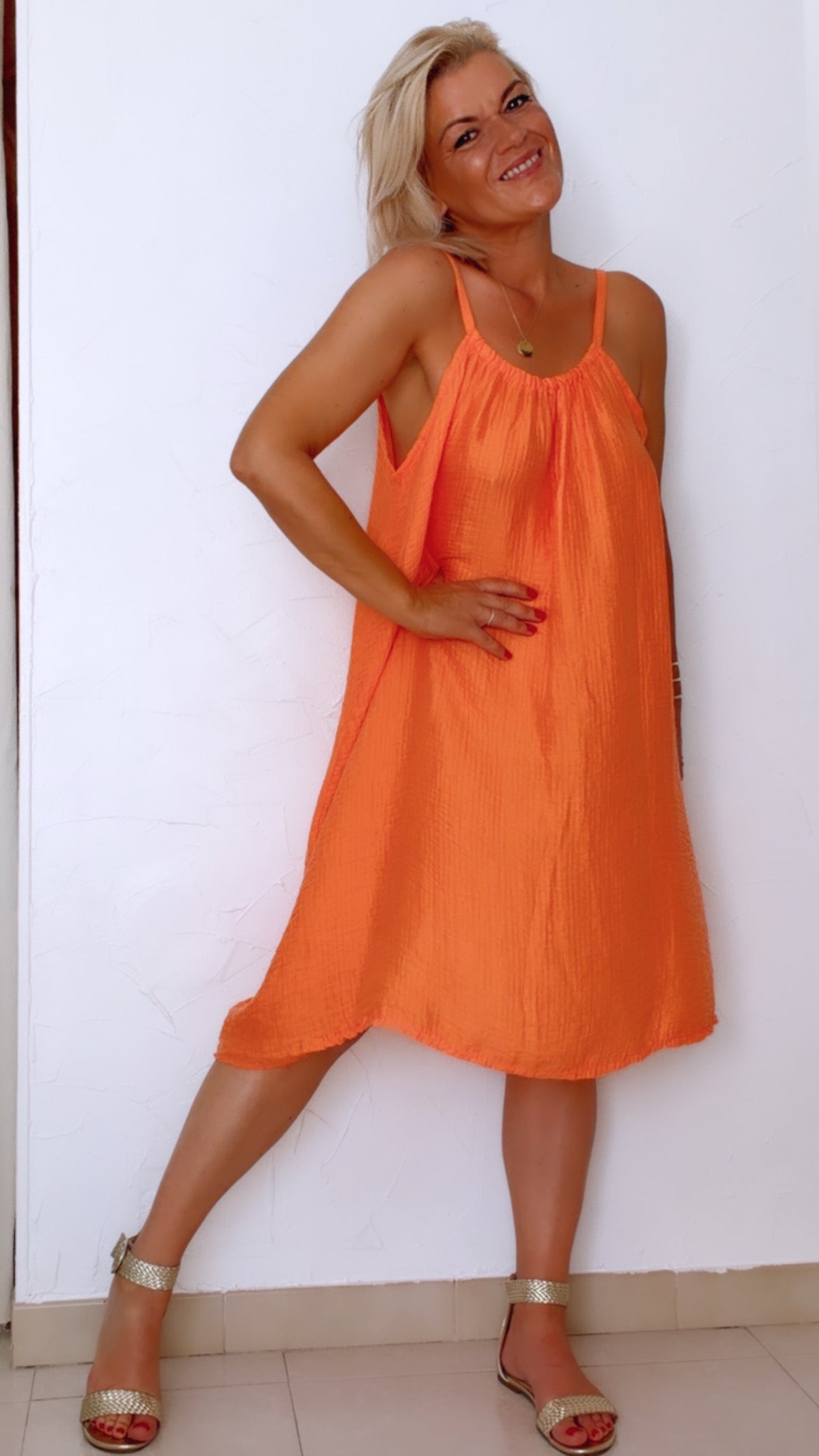 Robe courte SAONA orange en Tencel