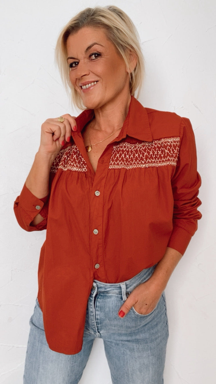 Blouse AURÉLIA brique - 100% Coton