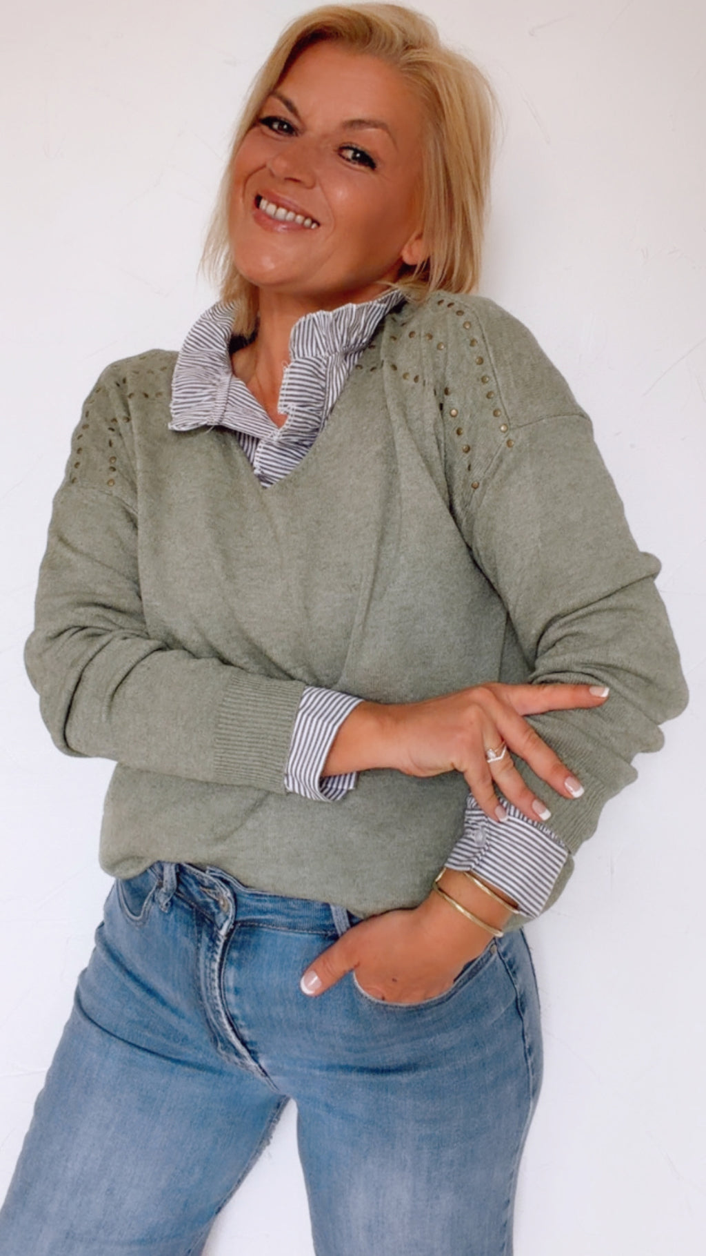 Pull TAO en maille kaki en laine & angora