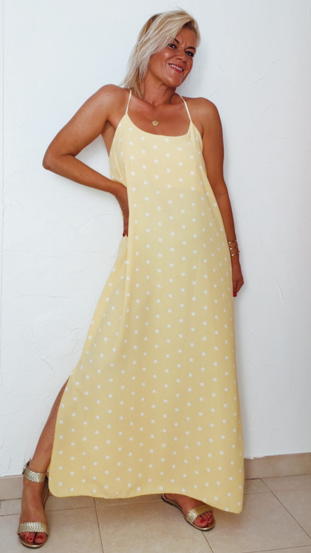 Robe longue CARRY jaune à pois