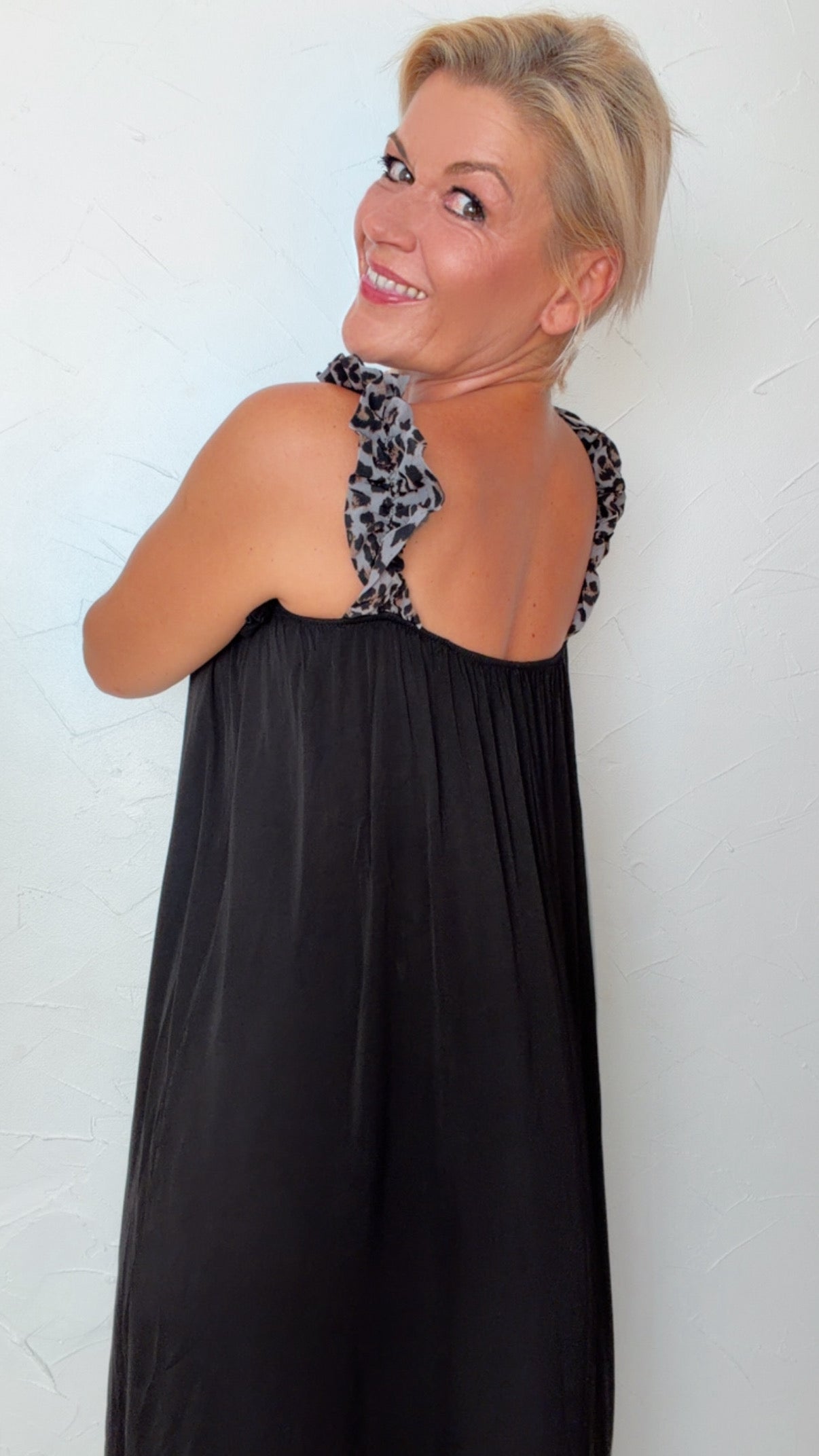 Robe longue JULIE noire & léopard