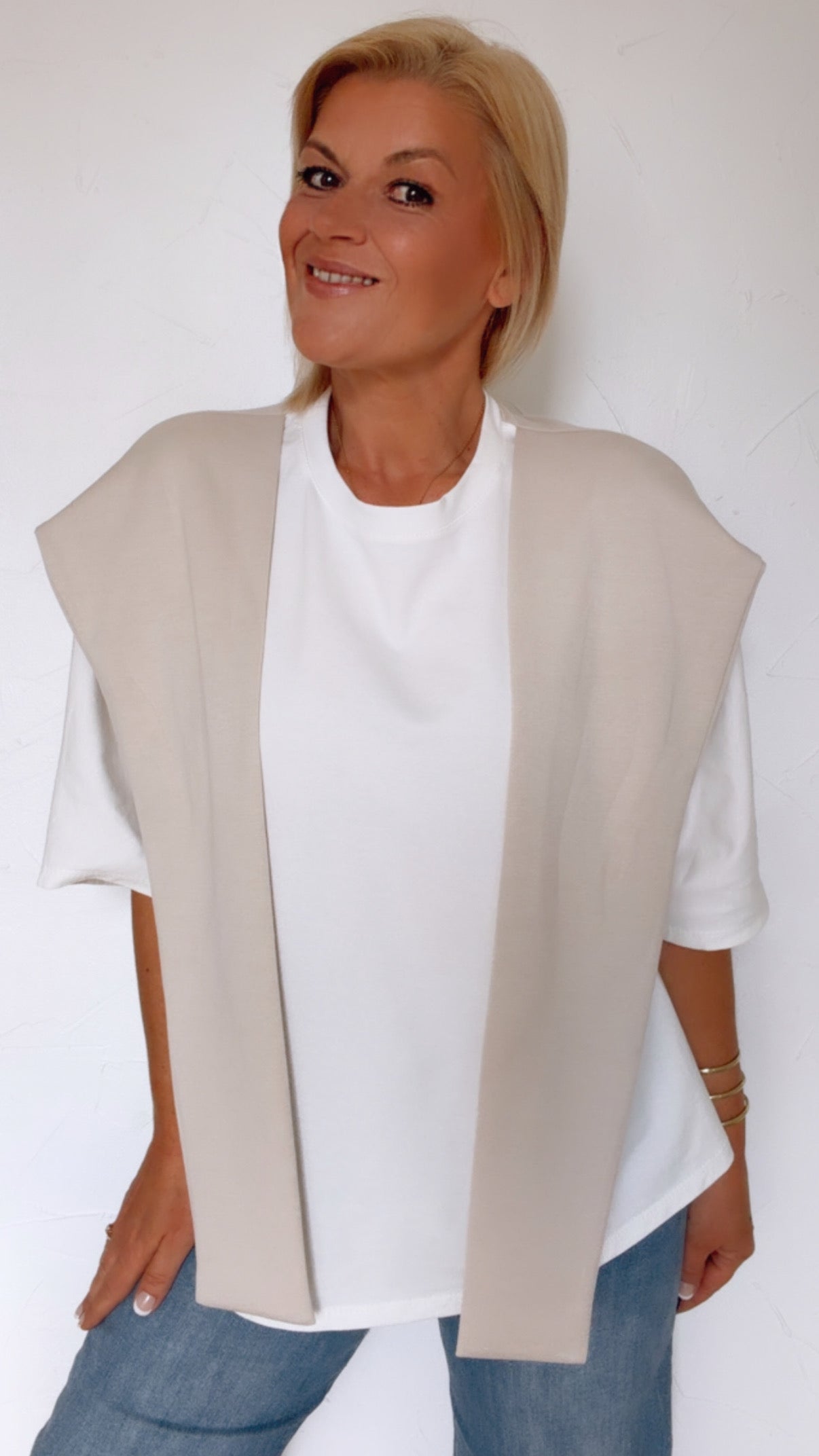 T Shirt LAUREEN blanc & beige 100% Coton