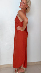 Robe longue BRUNA terre de sienne 100% Gaze de coton