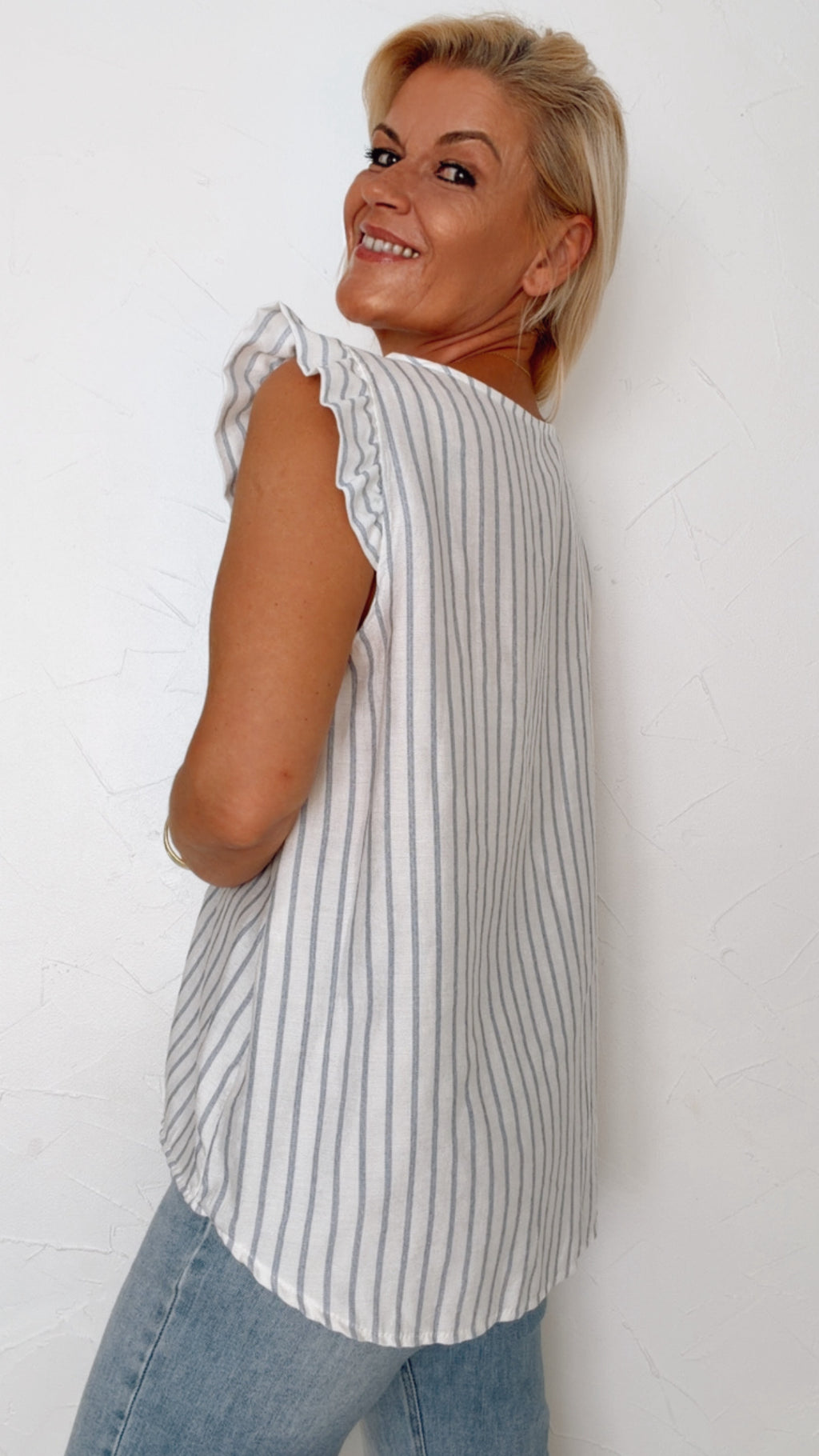 Blouse PIA rayée blanc & bleu gris