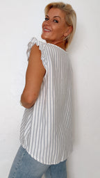 Blouse PIA rayée blanc & bleu gris