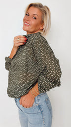 Chemisier LENNY kaki à pois écrus 100% Coton