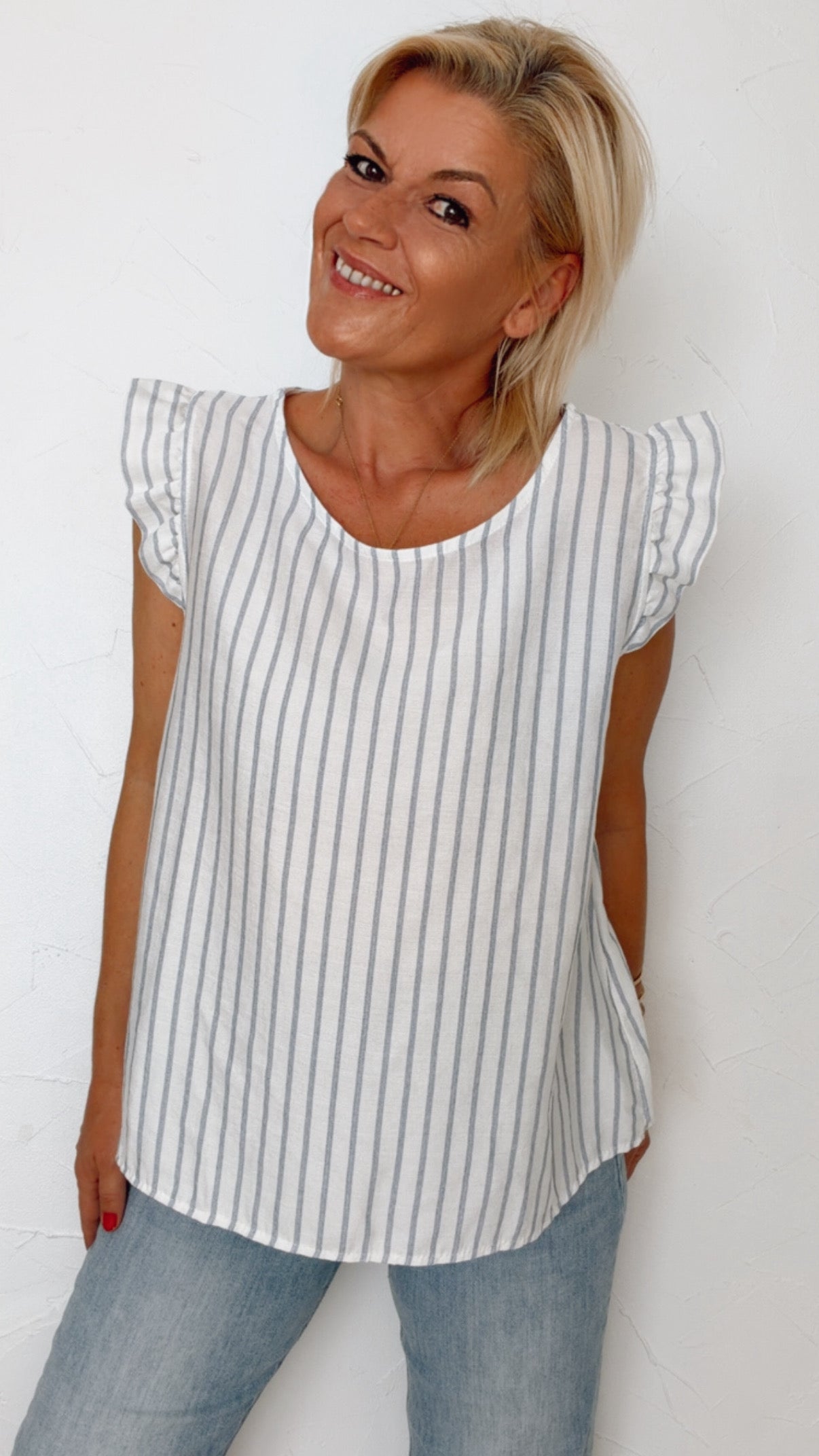 Blouse PIA rayée blanc & bleu gris