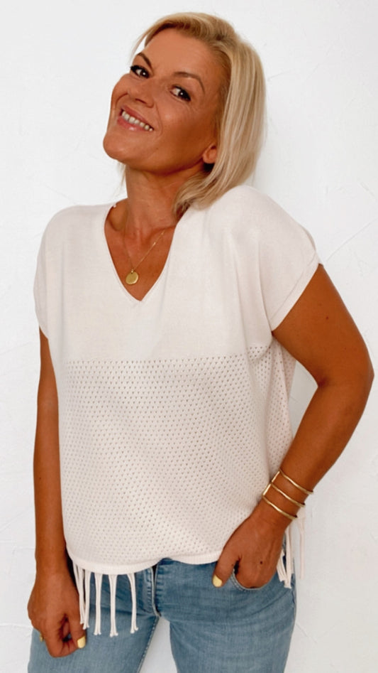 Haut à franges beige